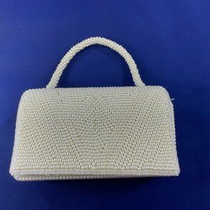 Vintage La Regale White Sequence Pearl Beaded Purse Retro 